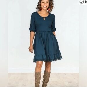 Matilda Jane Teal Mini Dress with Lace Hem